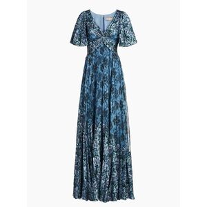 THEIA blue Pleated A Line Gown NEW